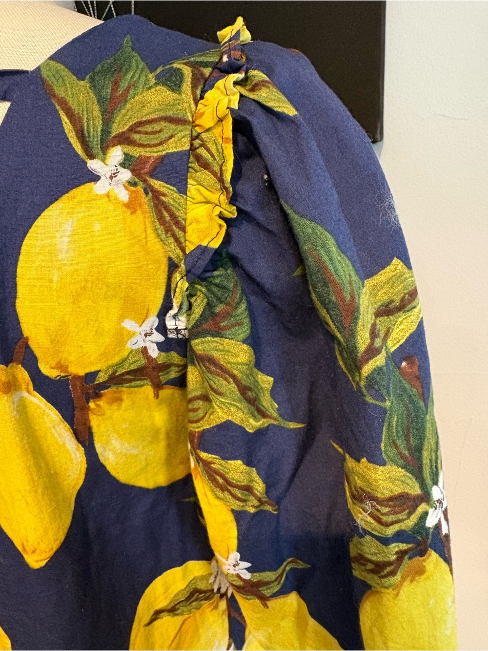 Navy Lemon Print Dress with pockets! - Picture 4 of 6
